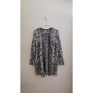 Dana Buchman GUC Black & White Marl Knit Long Open Cardigan sz L w/Pockets